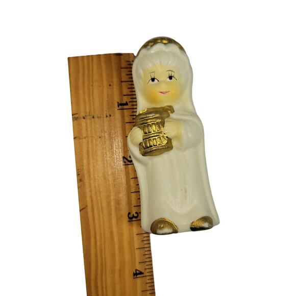 9 Pc Vintage White & Gold Porcelain Nativity Set Figurines Christmas Decoration - Picture 8 of 15